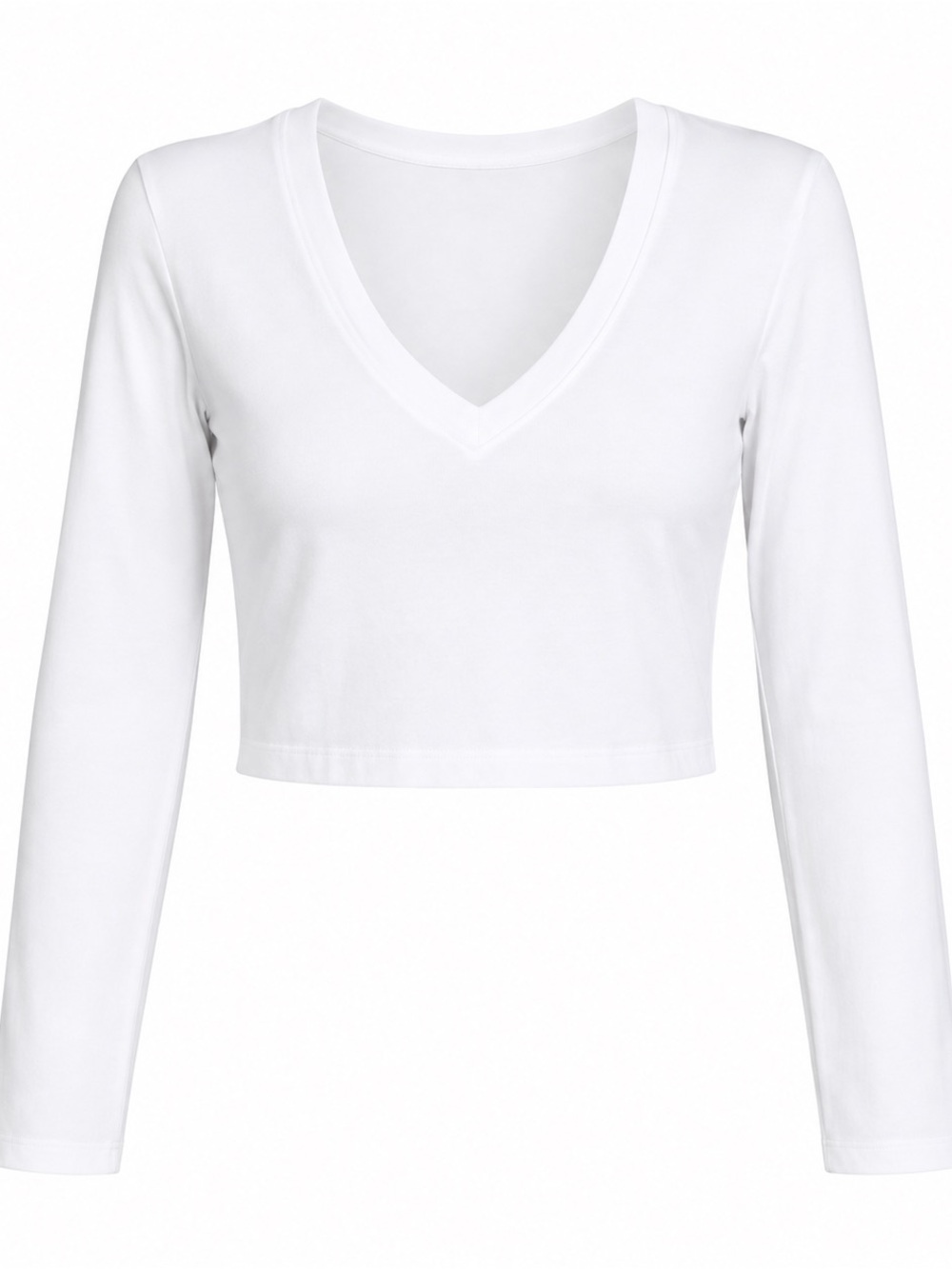 Women's White V-Neck Long Sleeve Crop Top